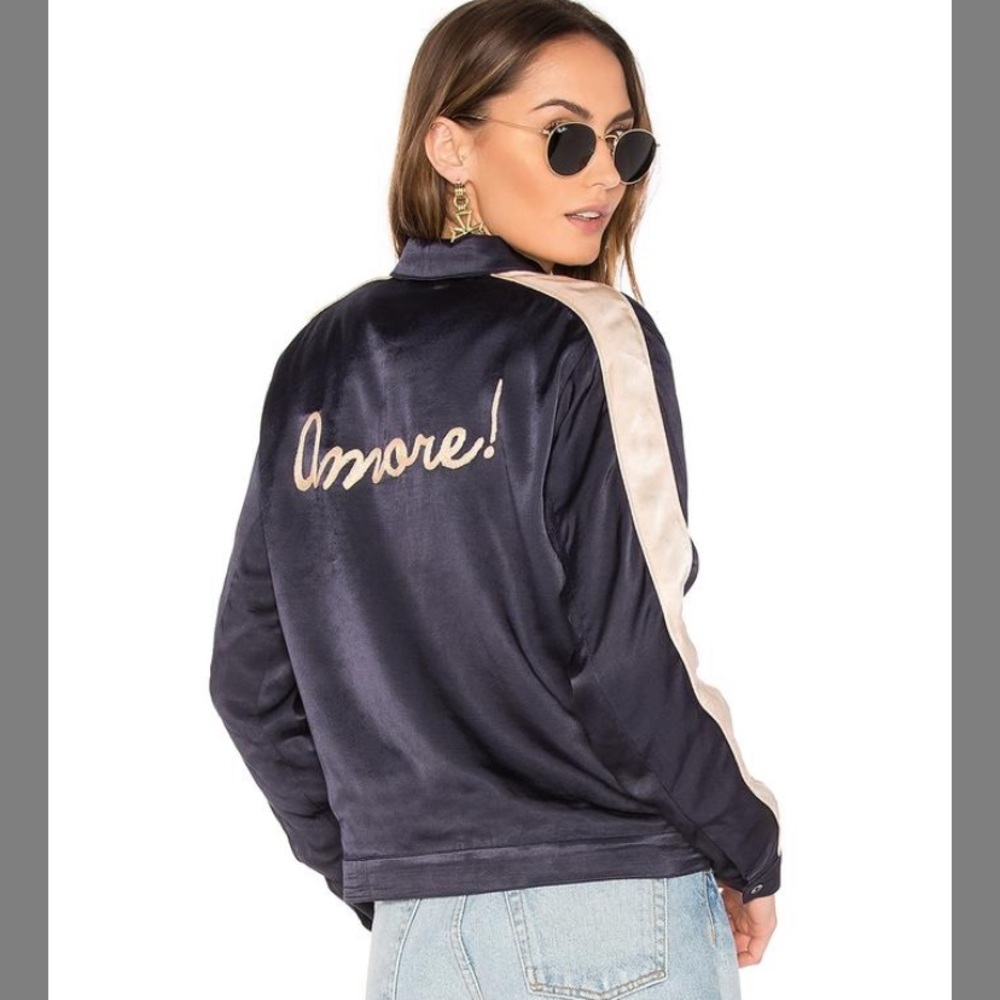 Navy and pastel pink bomber jacket in Medium